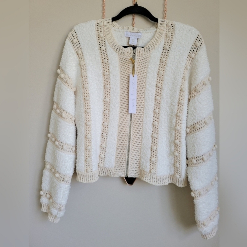 House Of Harlow Pom Pom In Cream Zip Cardigan Size Xs - Picture 7 of 7